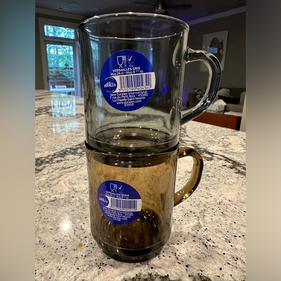 NEW Duralex Versailles Stackable 8 oz Grey Glass Mug - Can be sold as a set - Picture 3 of 6